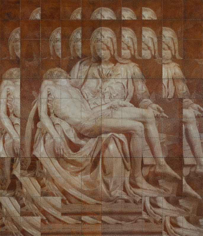 Cartellino Kichang Choi, Pieta, 2020_ Silkscreen on oxidized steel plate, 210 x 180 cm