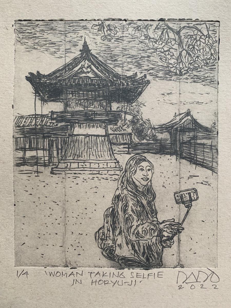 Woman Taking Selfie in Horyu-ji