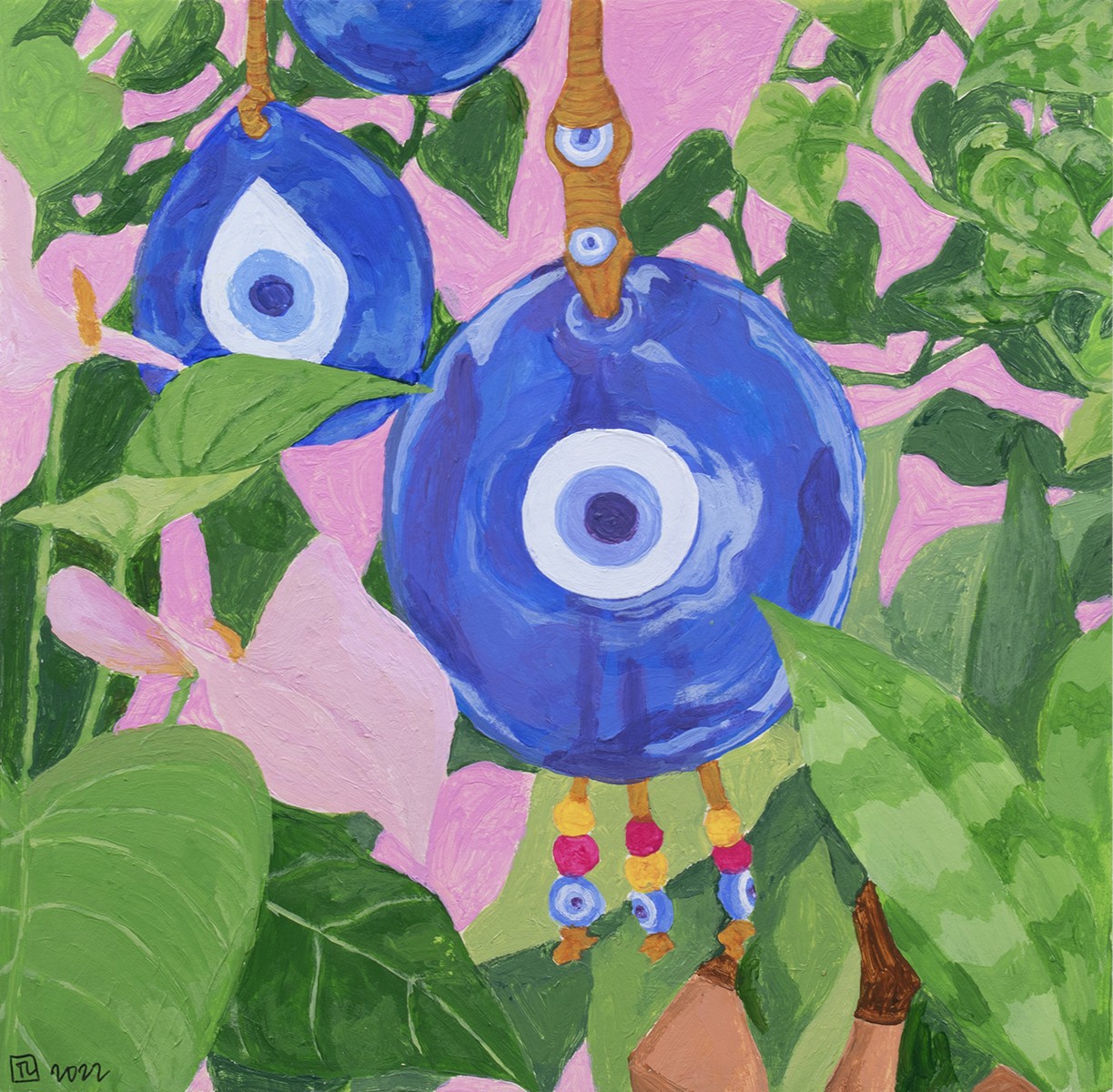 Evil eye charm with plants